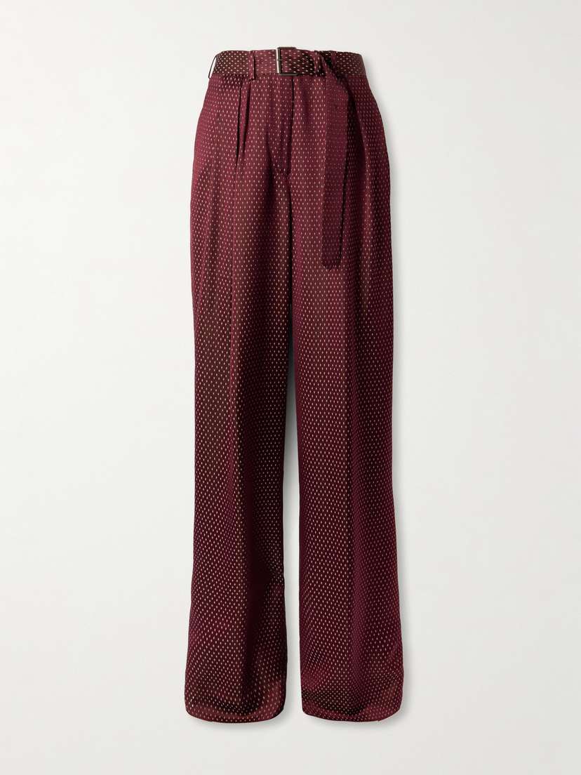 Dries Van Noten Belted Pleated Satin-jacquard Wide-leg Pants