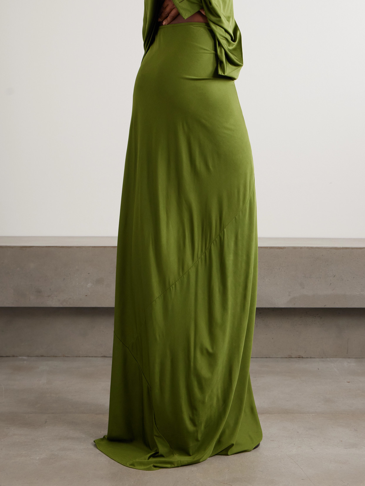 Dries Van Noten Gathered Satin-jersey Maxi Skirt In Green