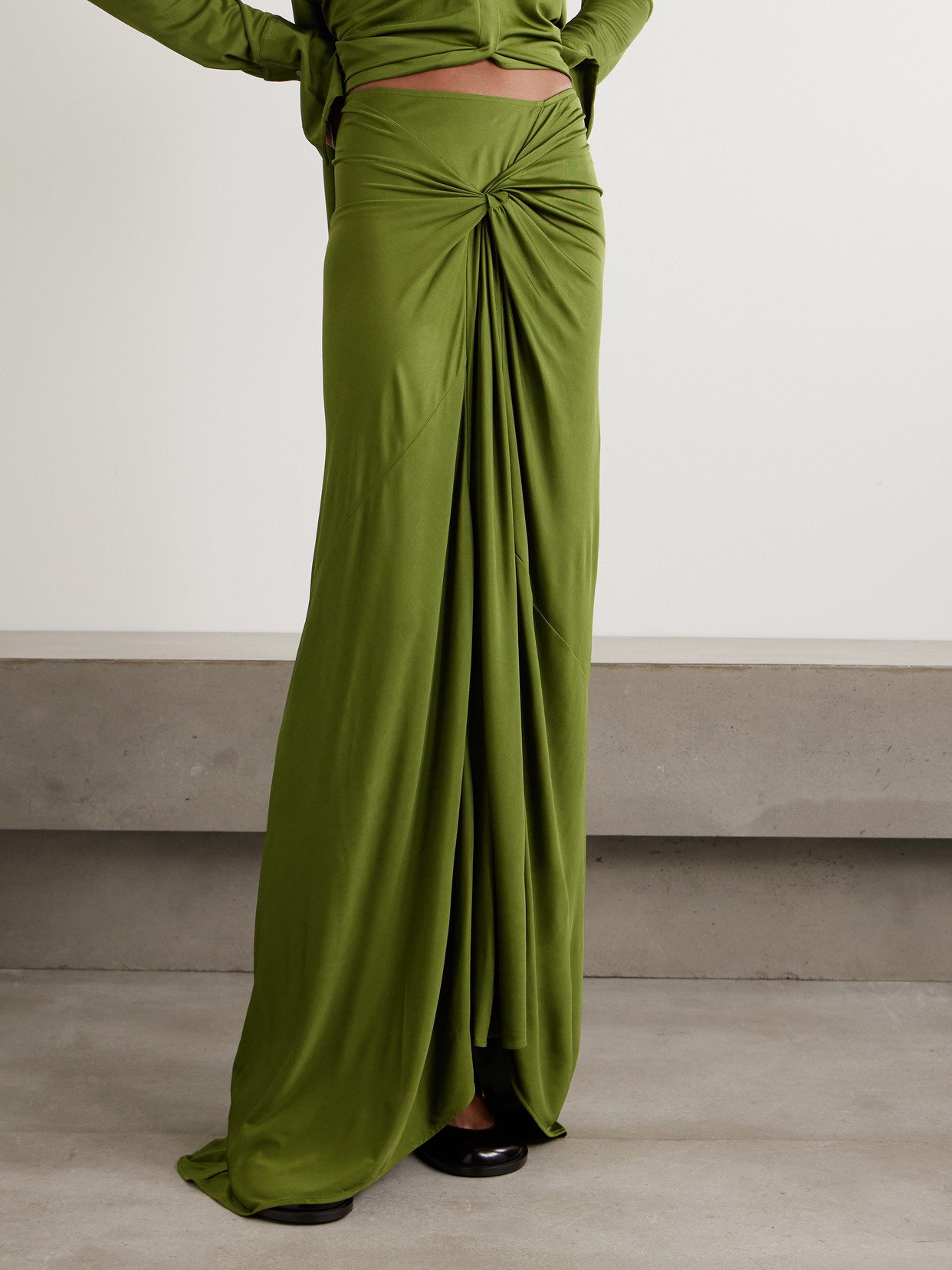 Dries Van Noten Gathered Satin-jersey Maxi Skirt In Green