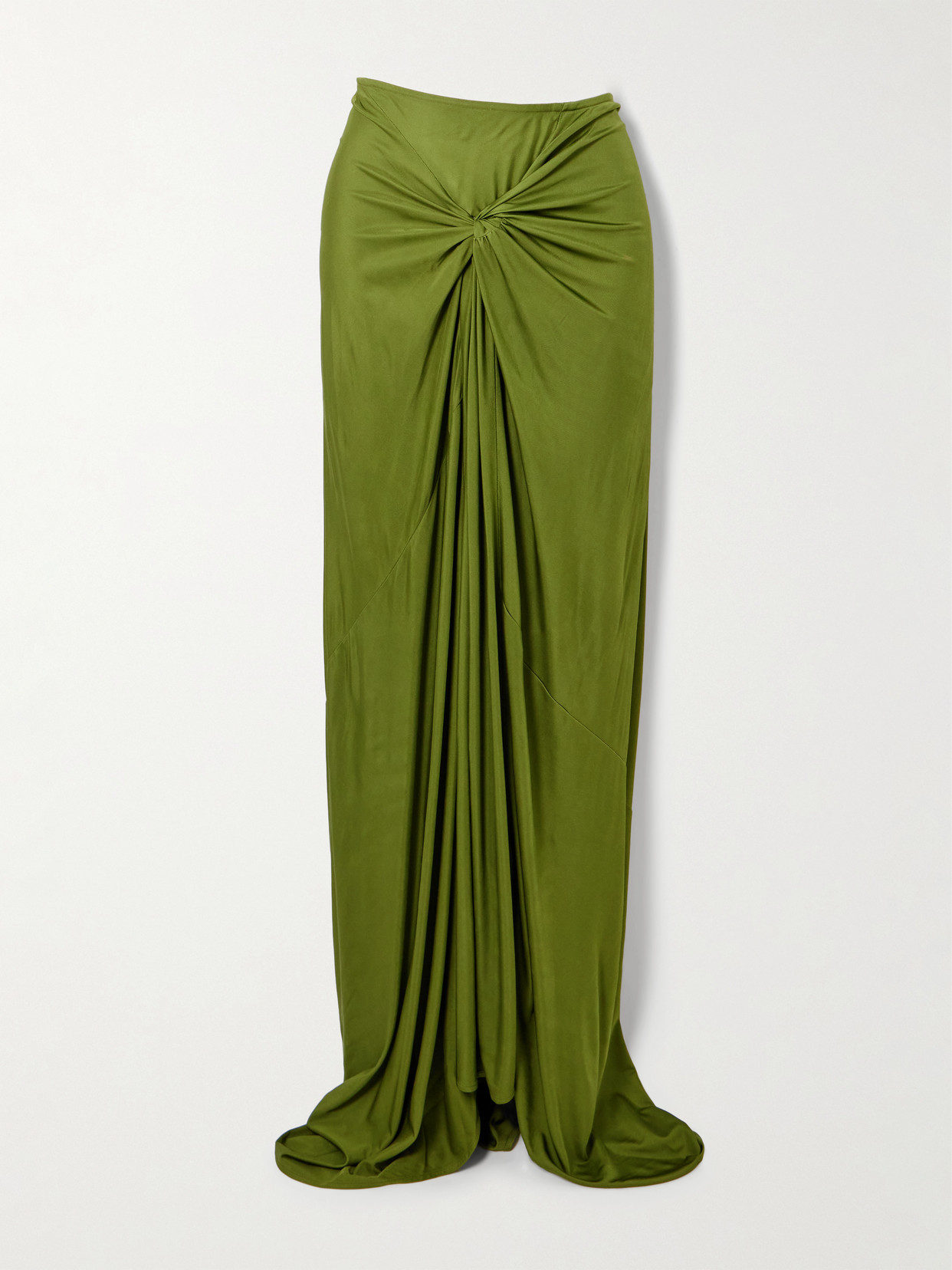 Dries Van Noten Gathered Satin-jersey Maxi Skirt In Green