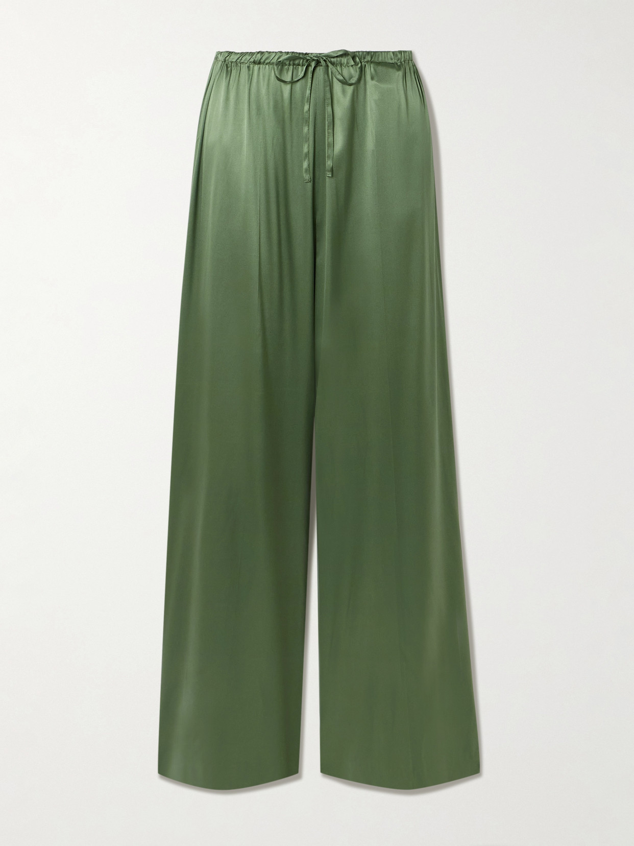 Dries Van Noten Silk-blend Satin Straight-leg Pants In Green