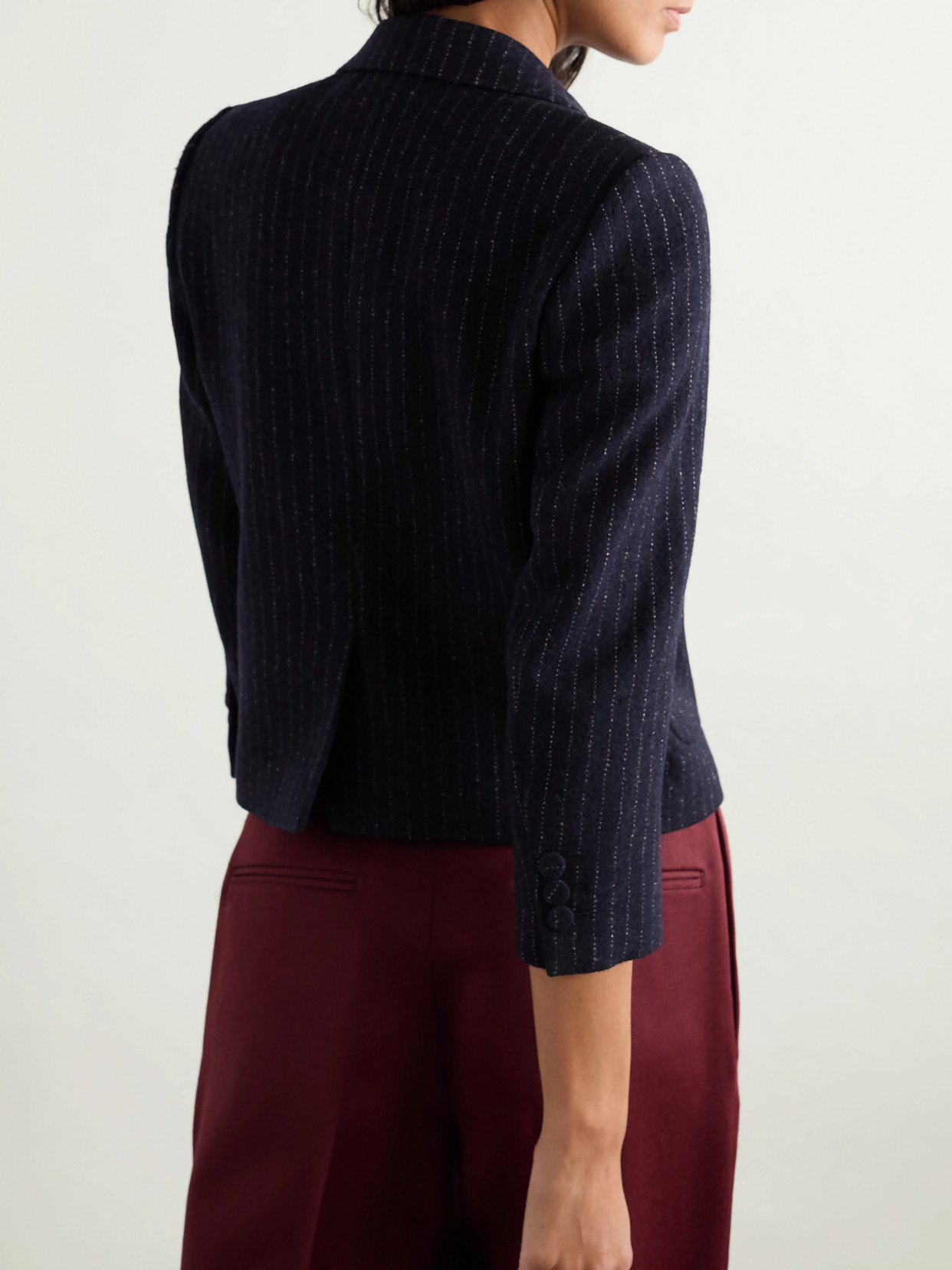 Dries Van Noten Cropped Pinstriped Wool Blazer In Blue