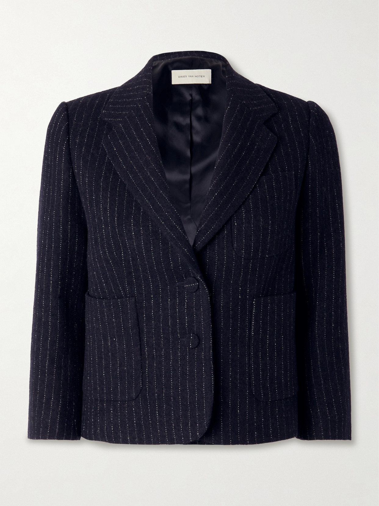 Dries Van Noten Cropped Pinstriped Wool Blazer In Blue