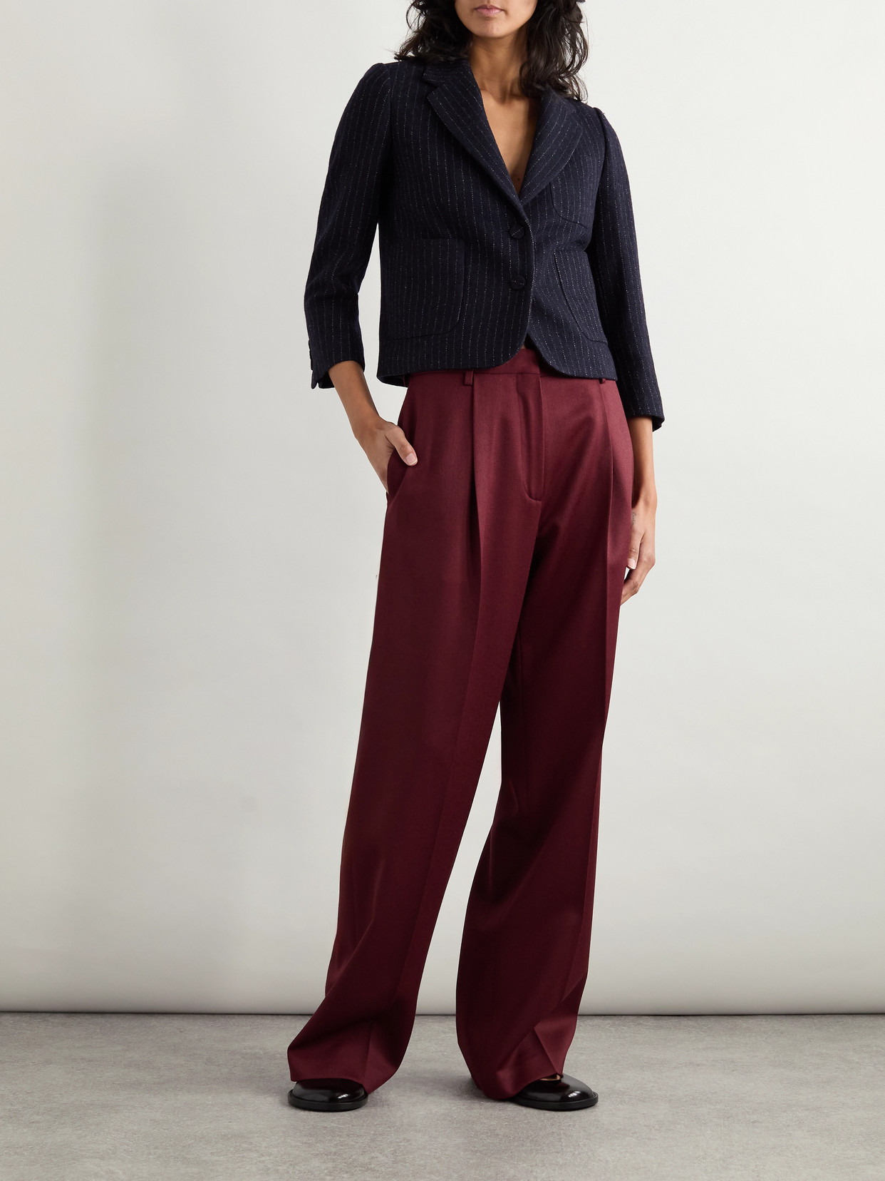 Dries Van Noten Cropped Pinstriped Wool Blazer In Blue