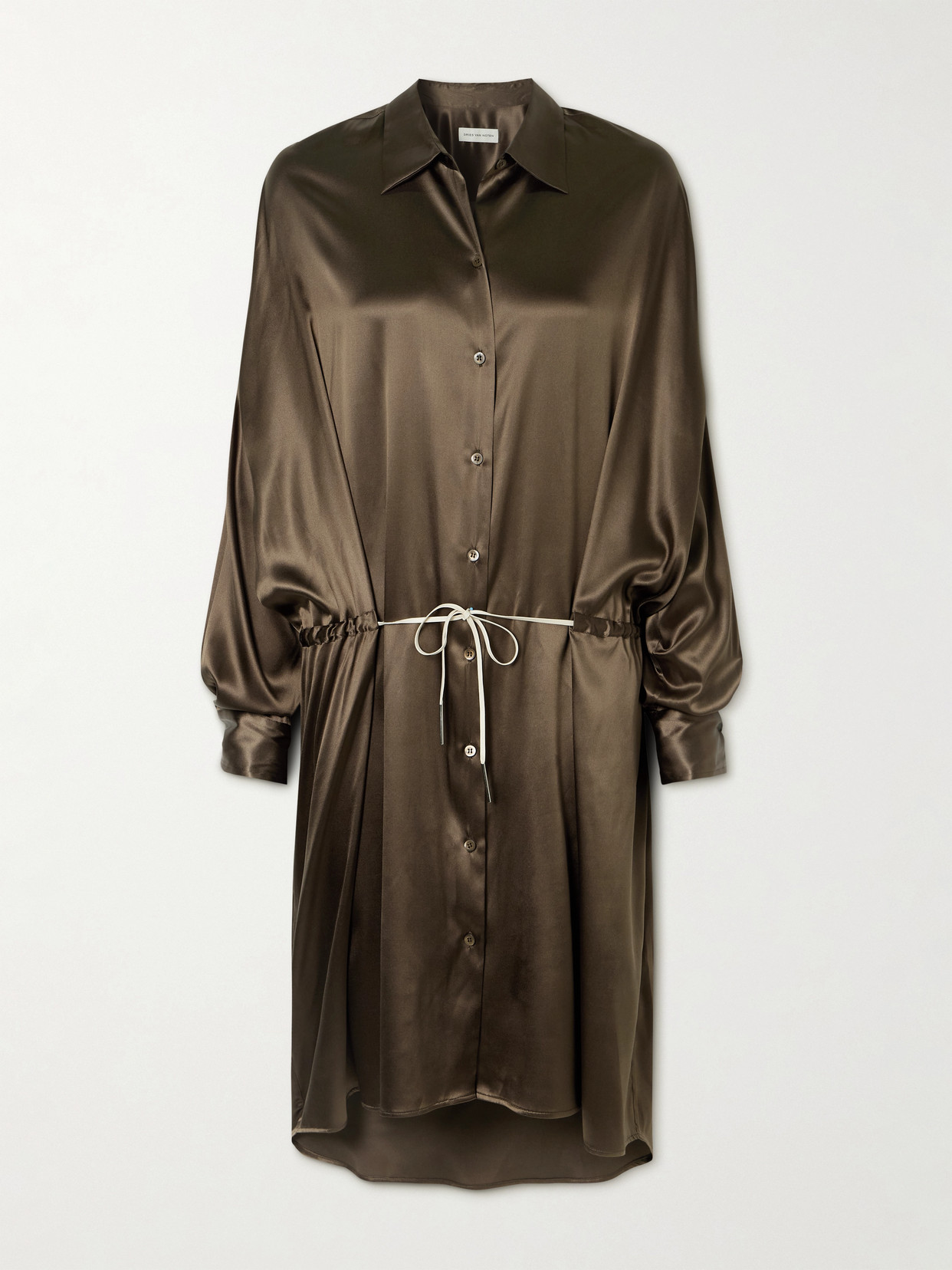 Dries Van Noten Silk-blend Satin Shirt Dress In Black
