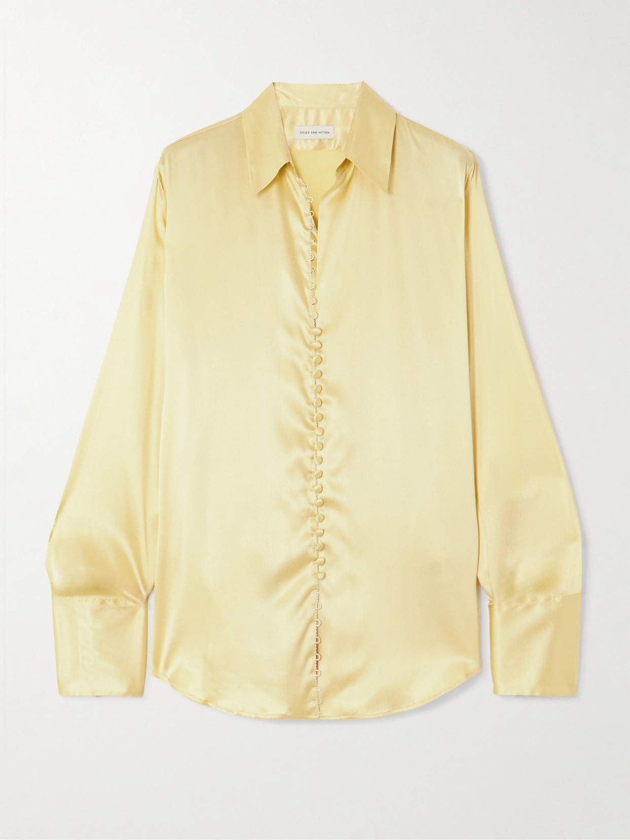 Dries Van Noten Stretch-silk Satin Shirt In Yellow