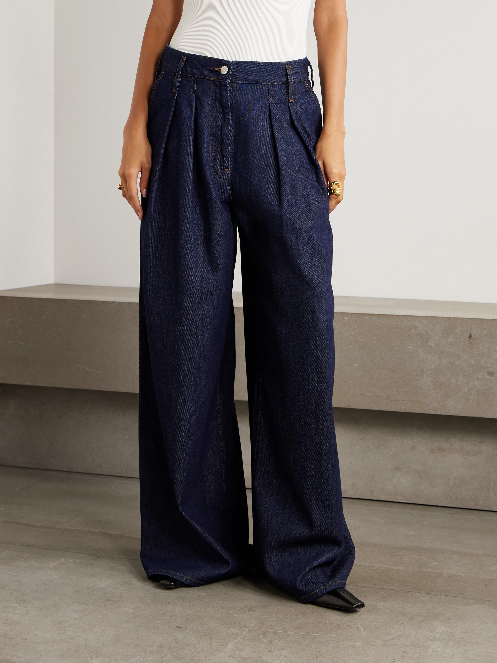 Dries Van Noten Pleated denim wide-leg pants