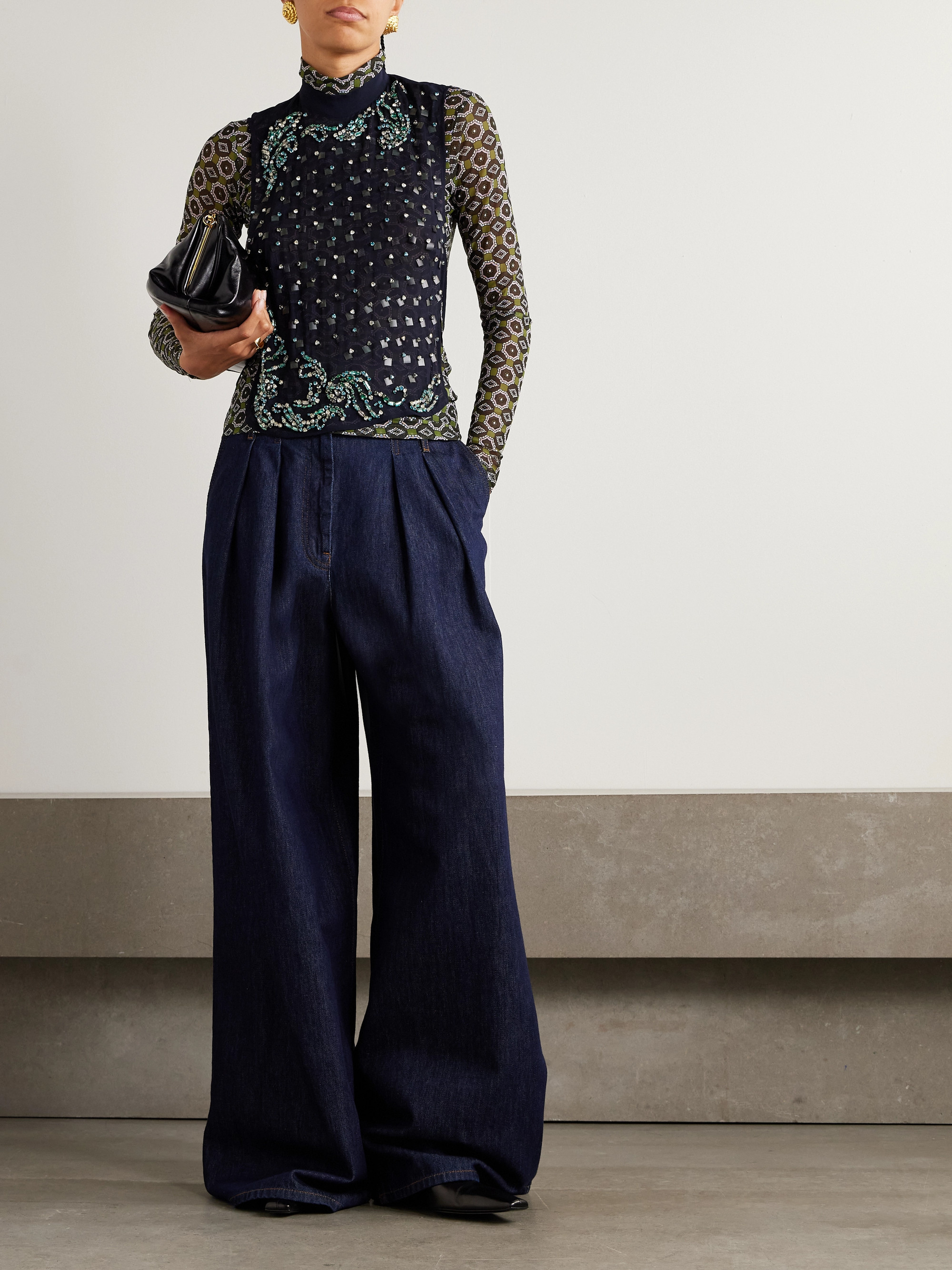 Dries Van Noten Pleated denim wide-leg pants