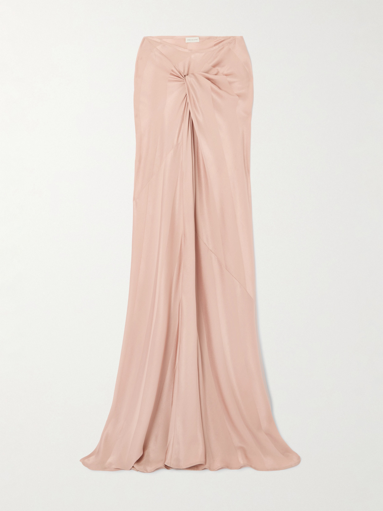 Dries Van Noten Twist-front Gathered Silk-satin Jacquard Maxi Skirt In Pink