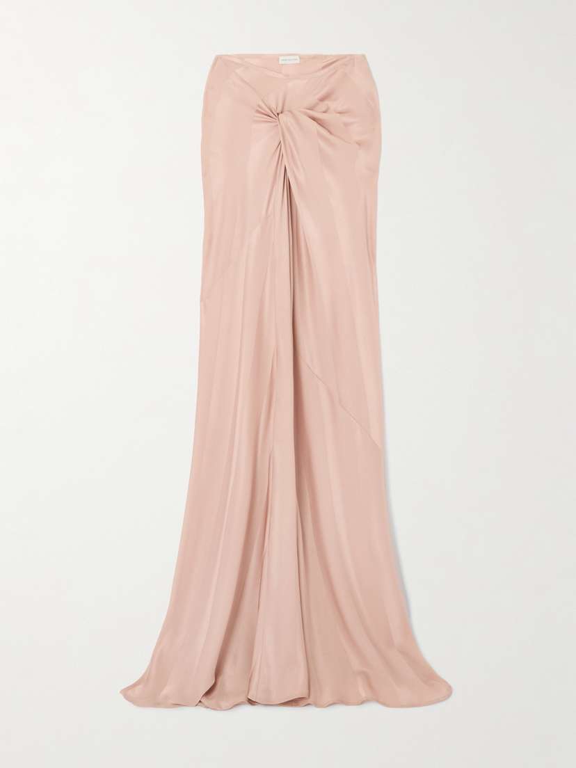 Dries Van Noten Twist-front Gathered Silk-satin Jacquard Maxi Skirt