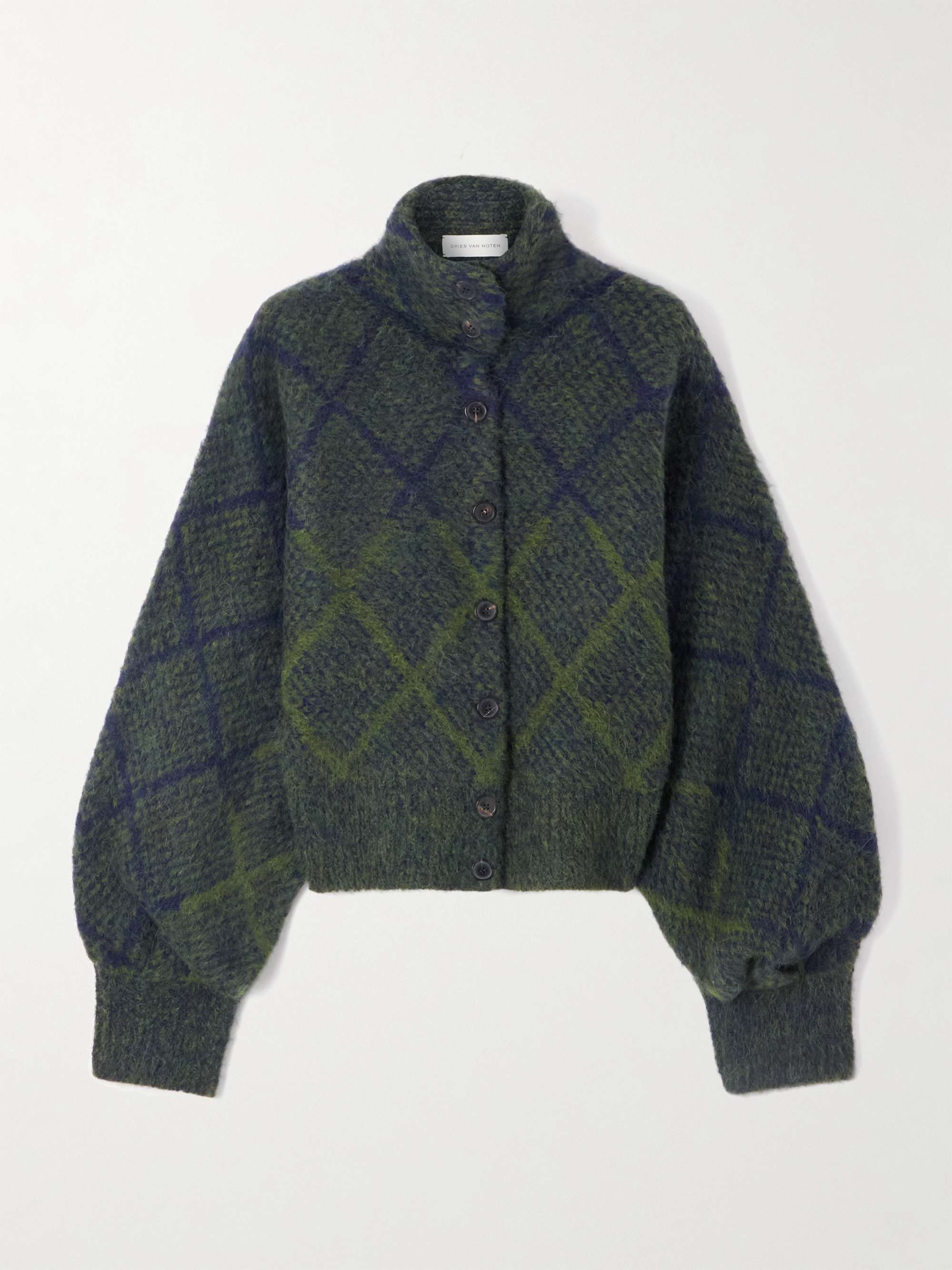DRIES VAN NOTEN アルパカ混 クロップドカーディガン チェック柄