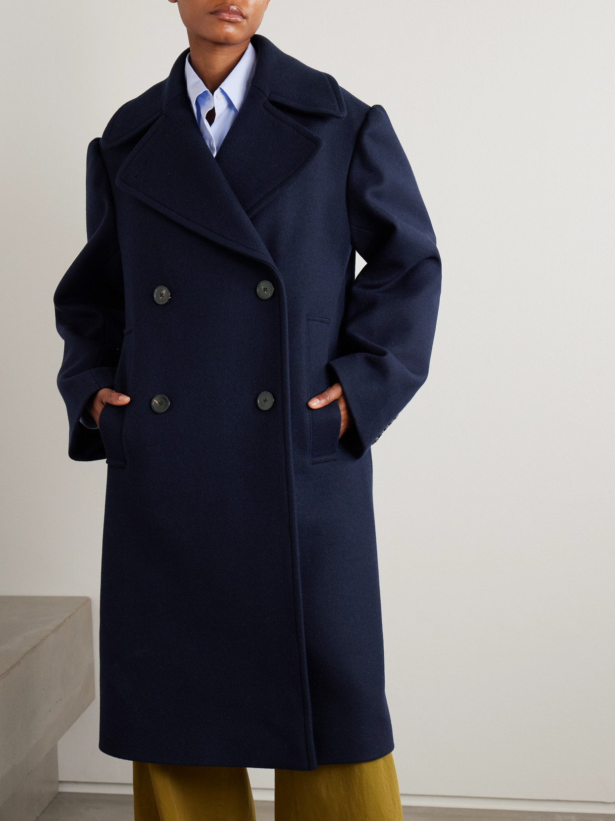 Dries Van Noten Oversized Double-breasted Wool-blend Coat In Blue