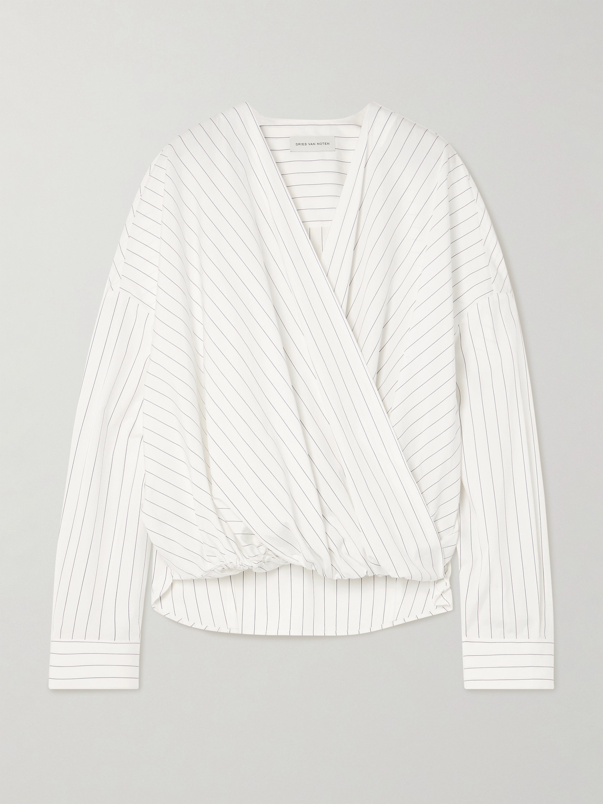 Dries Van Noten Oversized Wrap-effect Pinstriped Cotton-poplin Blouse In White