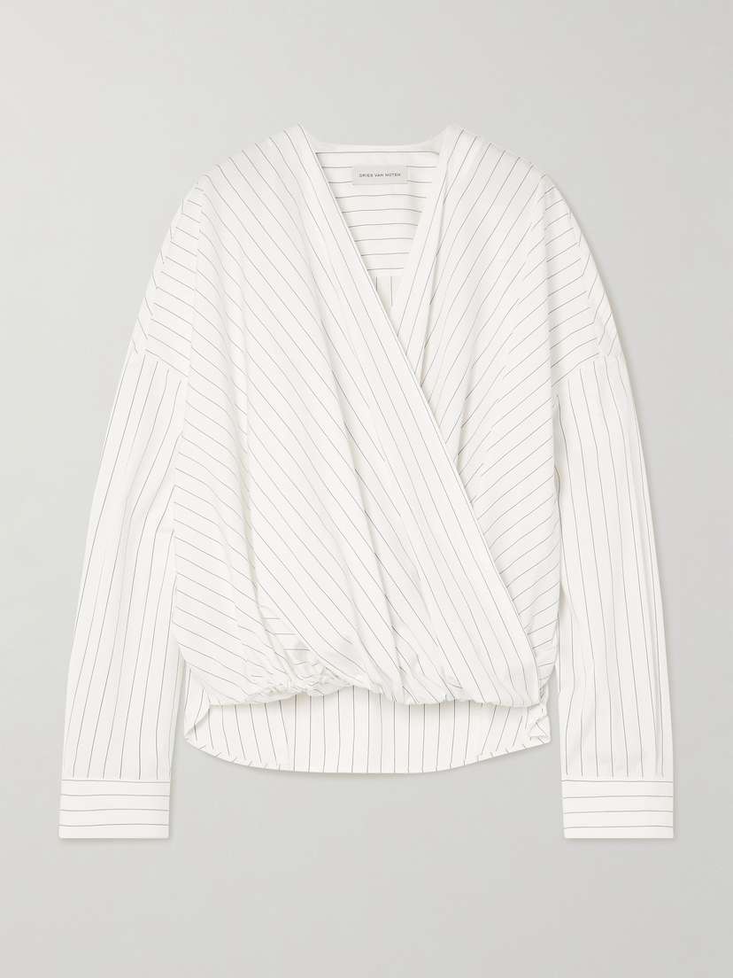 Dries Van Noten Oversized Wrap-effect Pinstriped Cotton-poplin Blouse