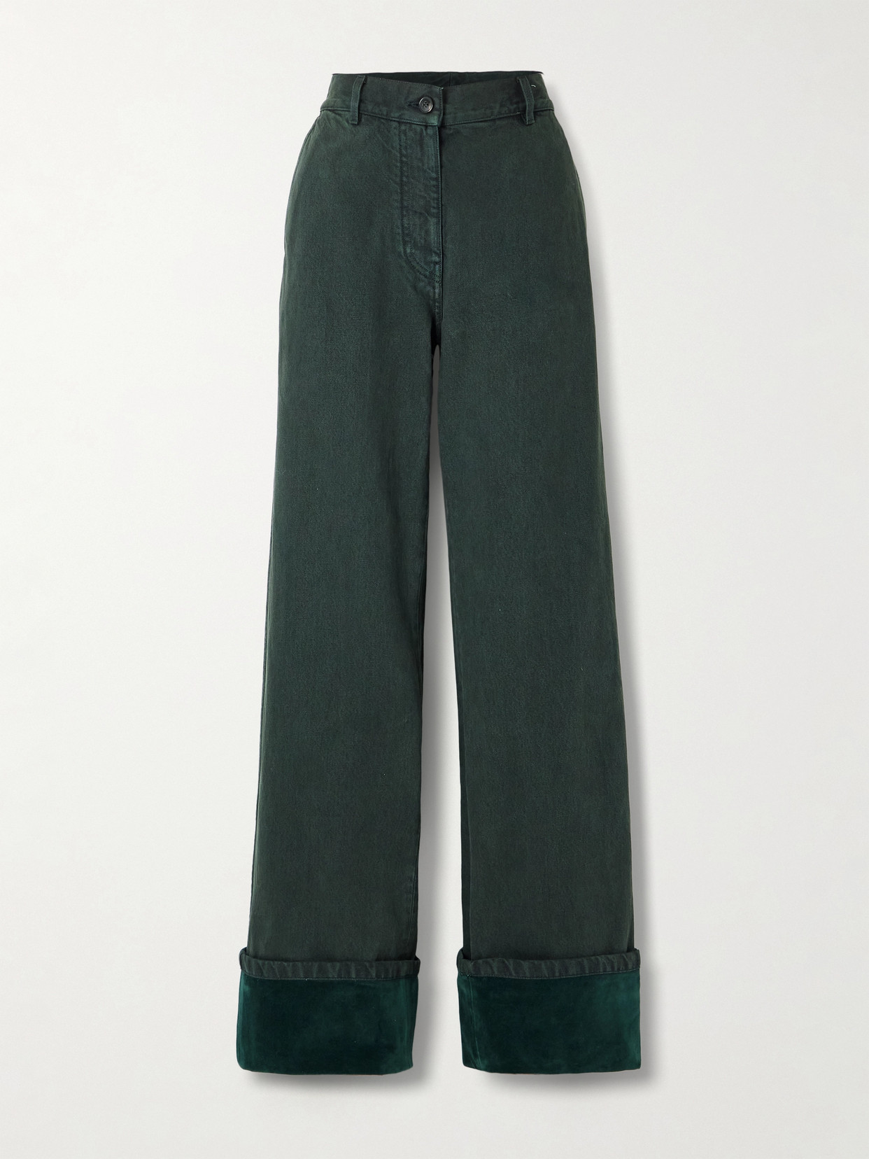 Dries Van Noten Velvet-trimmed Mid-rise Wide-leg Jeans In Green