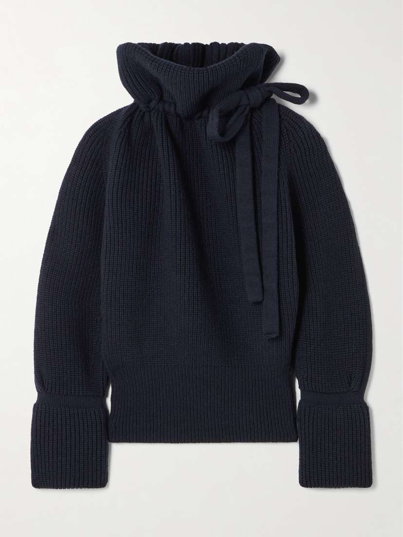 Dries Van Noten Tie-detailed Ribbed Wool Turtleneck Sweater