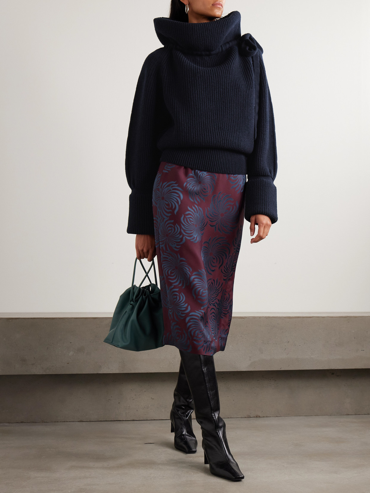 Dries Van Noten Tie-detailed Ribbed Wool Turtleneck Sweater In Blue