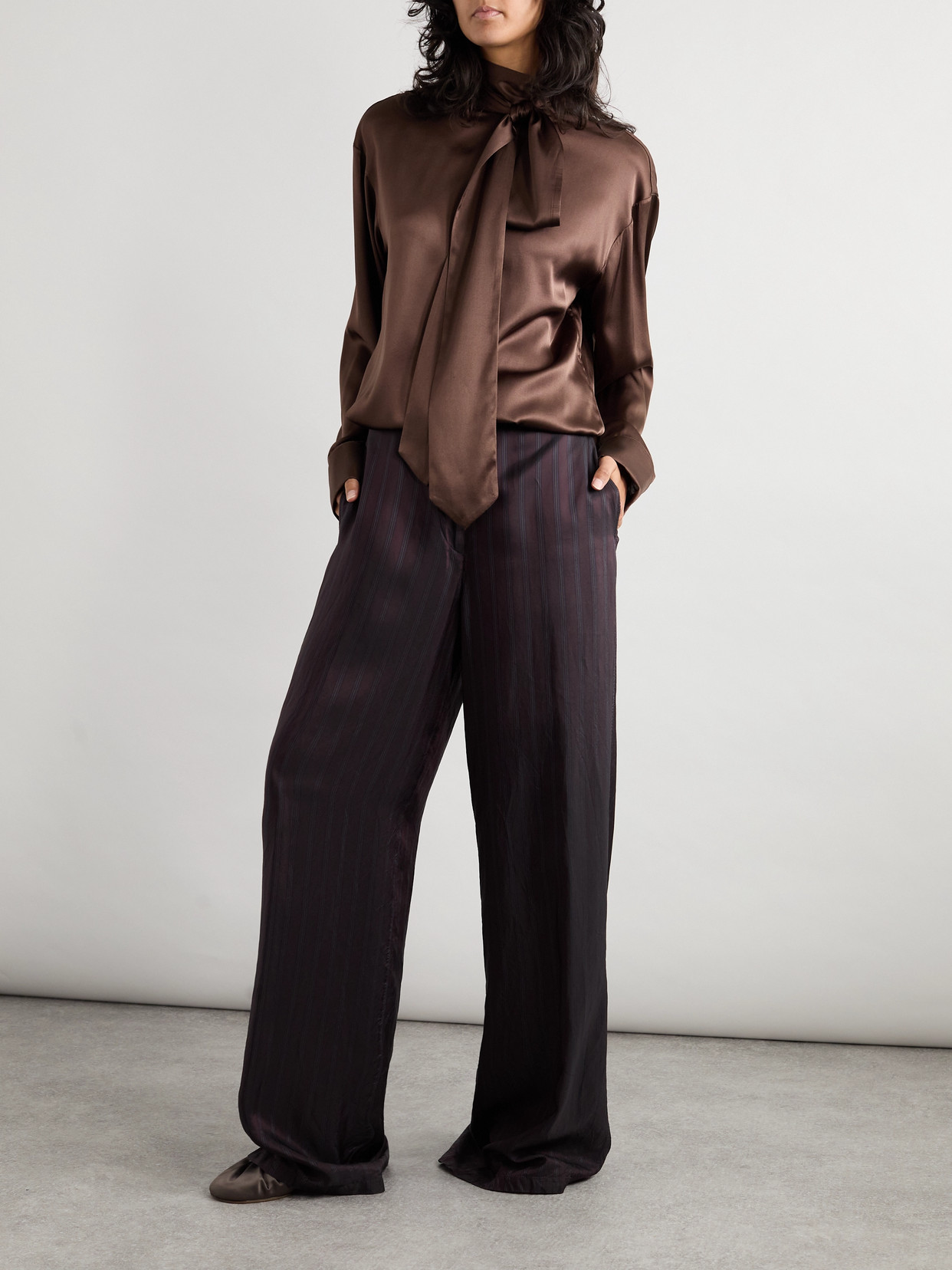 Pussy-Bow Silk-Blend Blouse