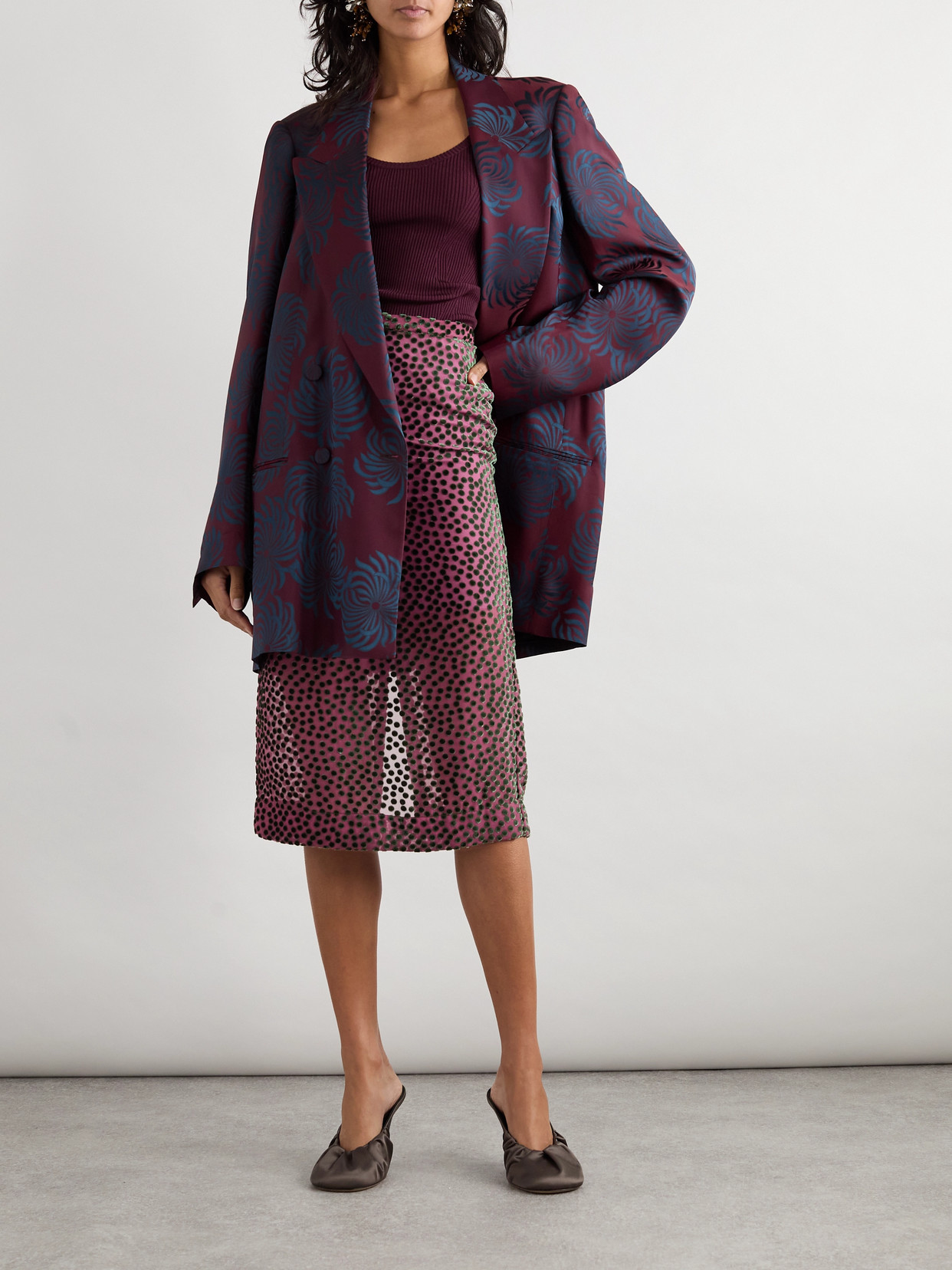 Dries Van Noten Devoré-velvet Midi Skirt In Pink
