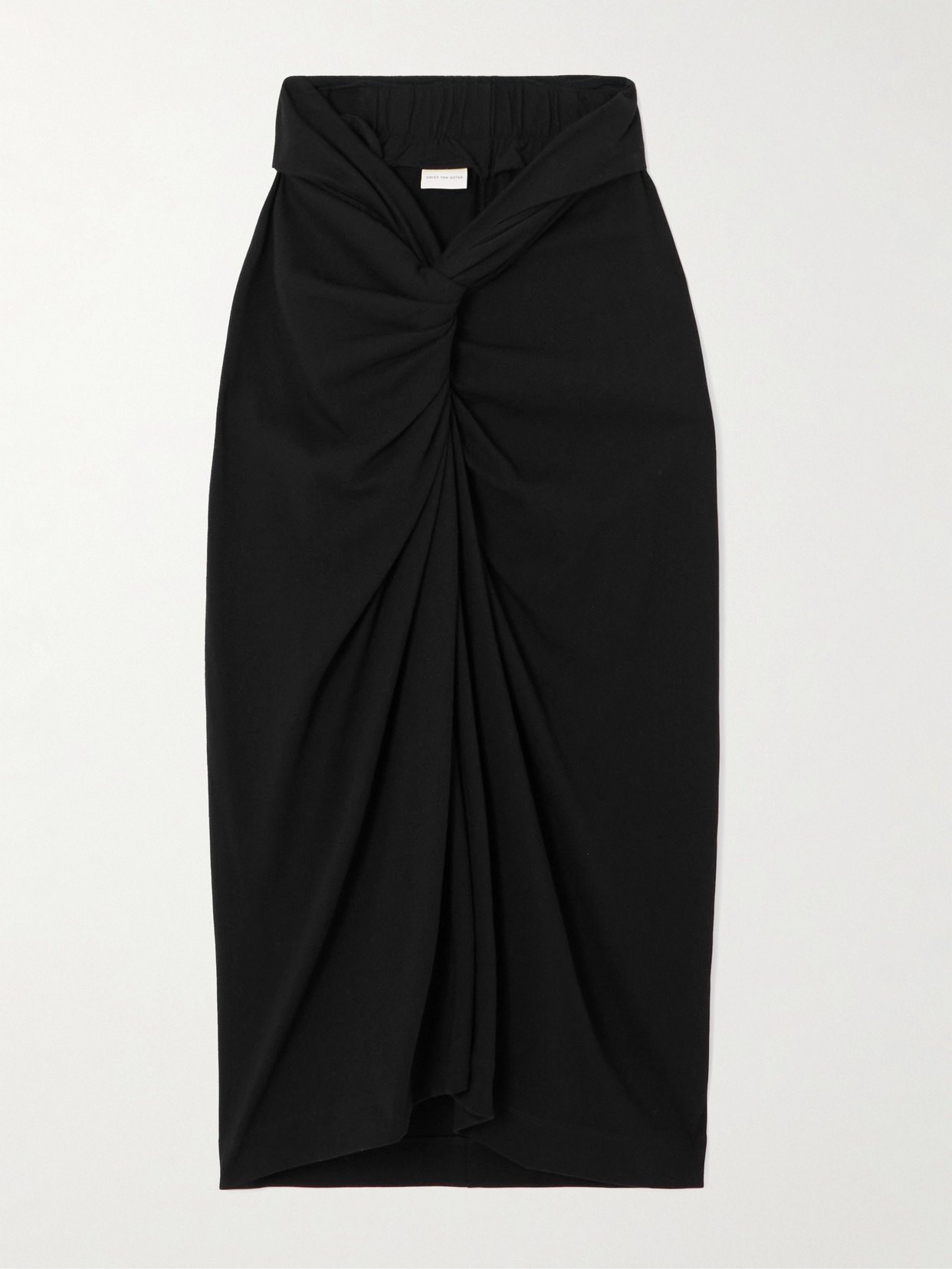 Dries Van Noten Twist-front Cotton-jersey Midi Skirt In Black