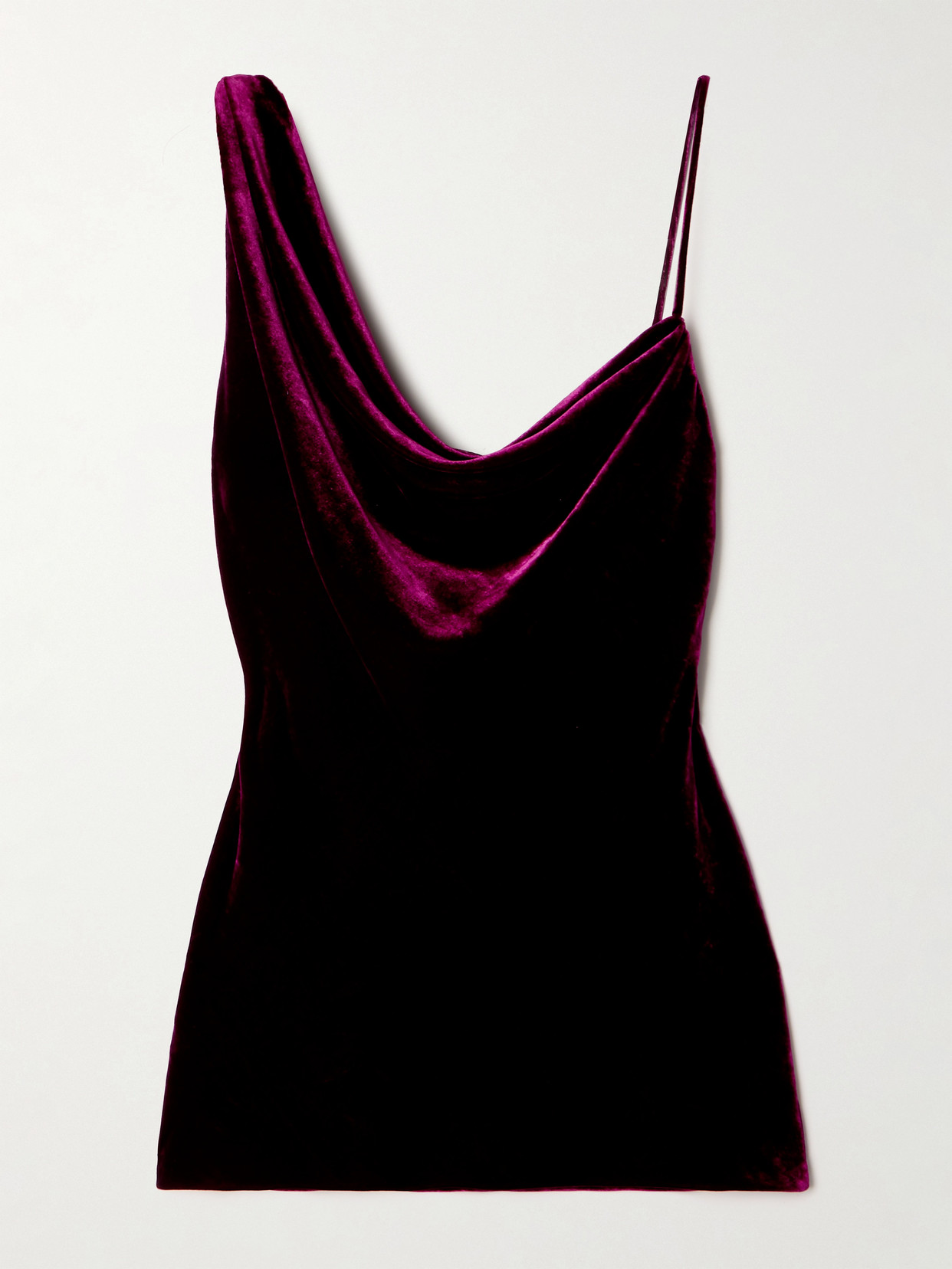 Dries Van Noten Asymmetric Draped Velvet Top In Burgundy