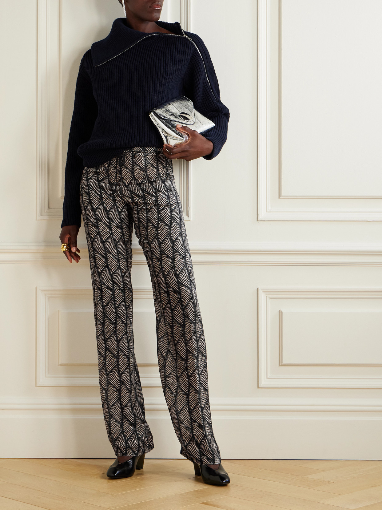 Dries Van Noten Devoré-velvet Straight-leg Pants In Gray