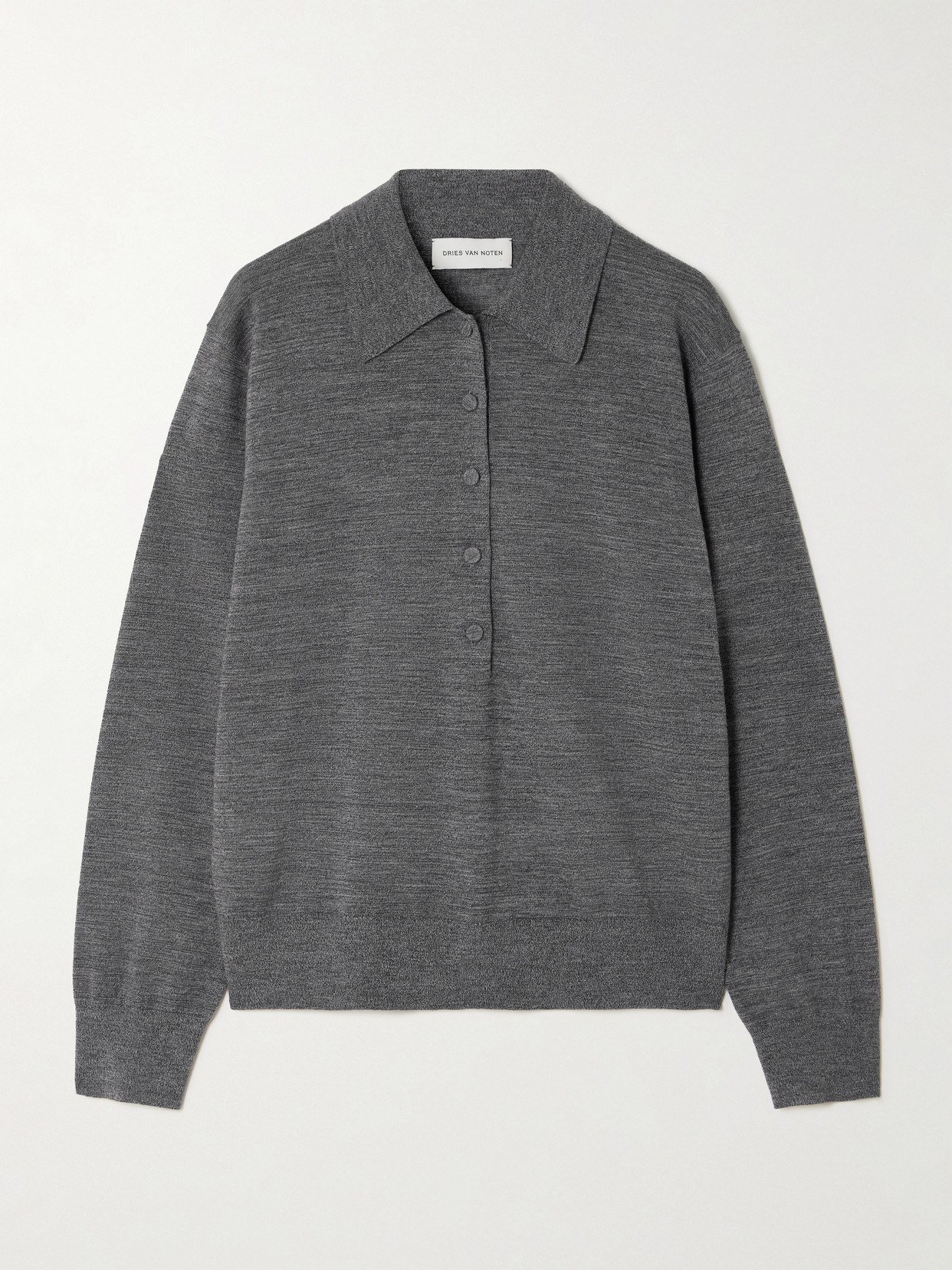 Dries Van Noten Merino Wool Polo Sweater In Gray