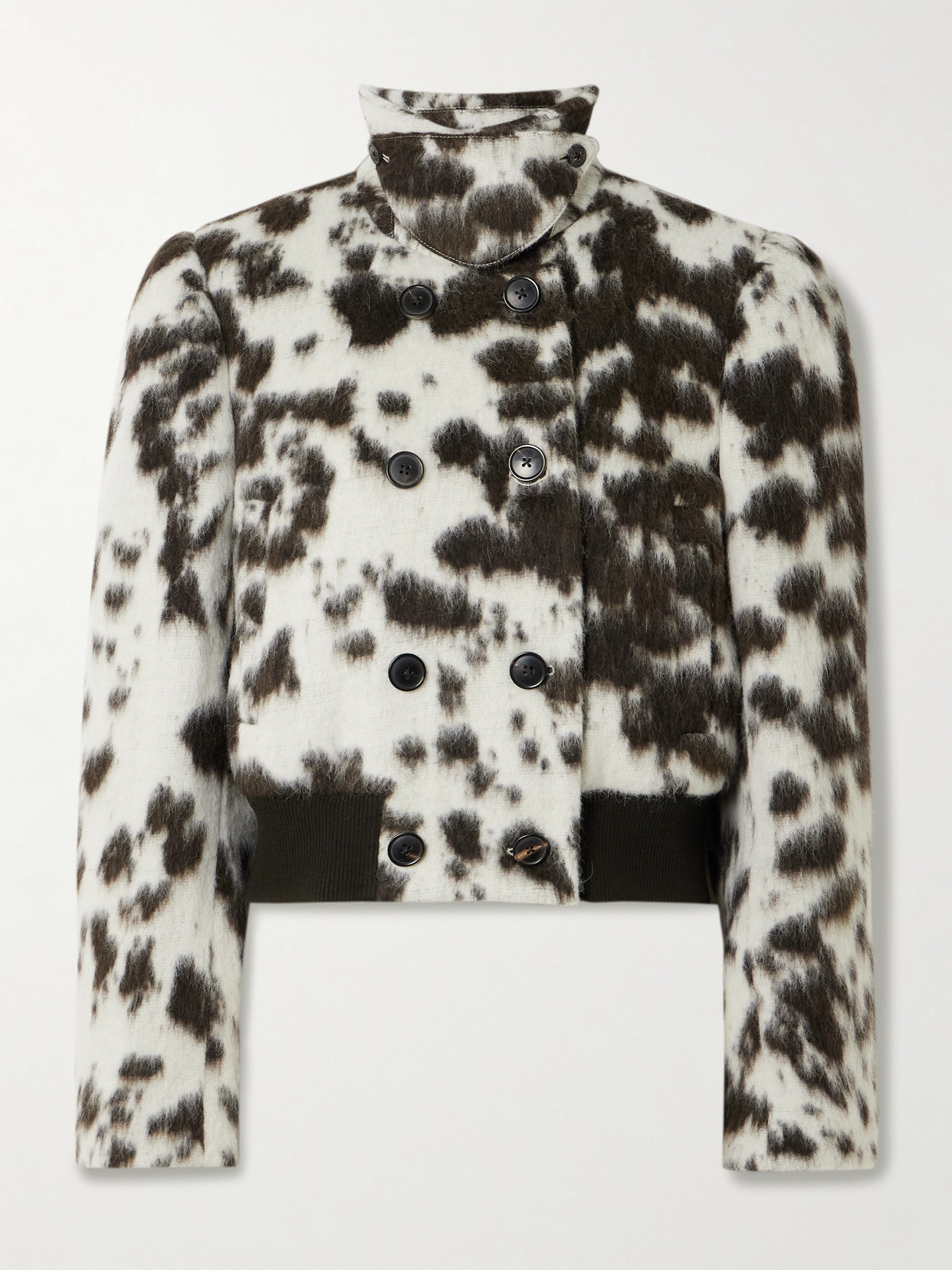 Dries Van Noten Double Breasted Bomber With Cow Pattern In Black