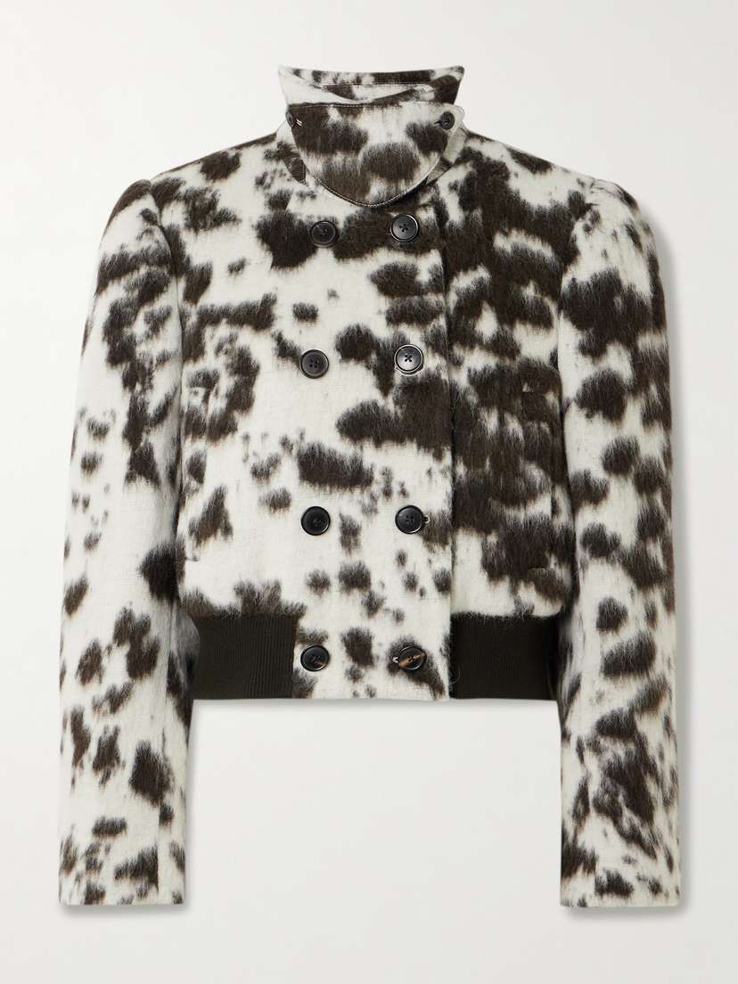 Dries Van Noten Cow-print Wool-blend Double-breasted Jacket