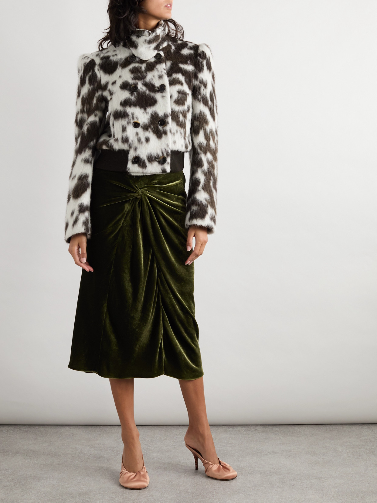 Dries Van Noten Double Breasted Bomber With Cow Pattern In Black