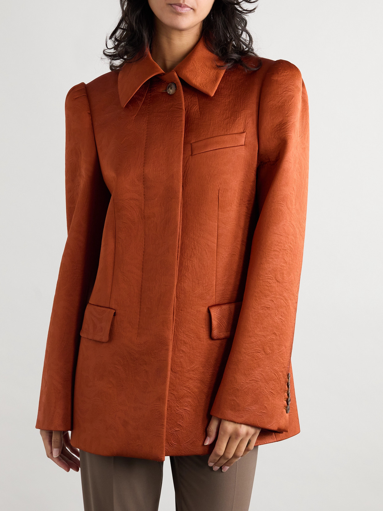 Dries Van Noten Embossed Crepe Blazer In Brown