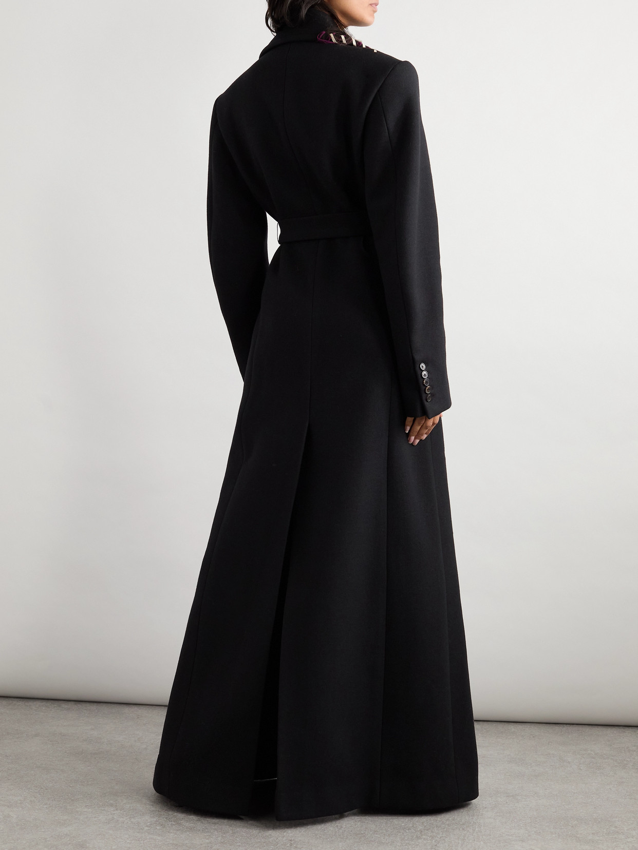 Double-Breasted Belted Whipstitched Wool-Blend Coat