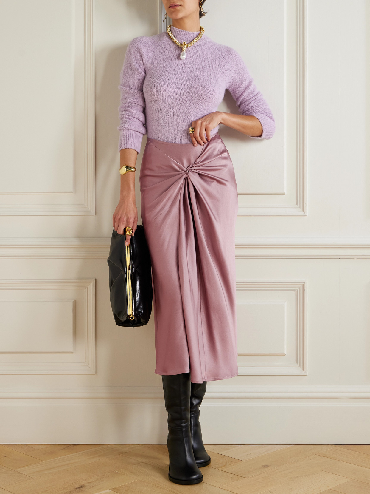 Dries Van Noten Twist-front Satin-crepe Midi Skirt In Pink