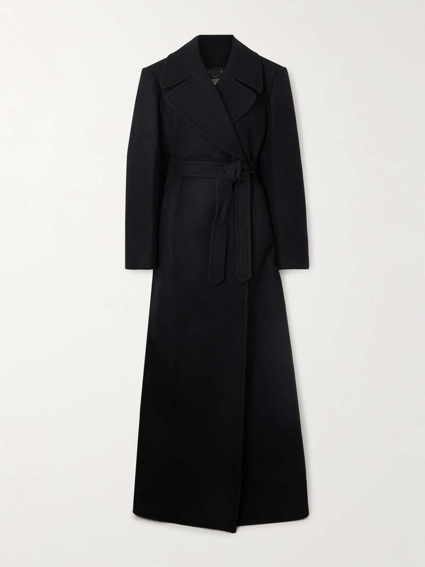 Dries Van Noten Belted Velvet-trimmed Wool-blend Coat