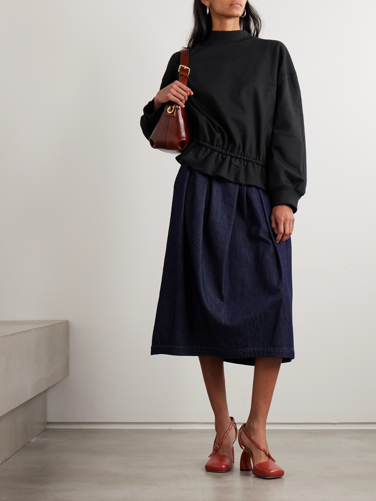 Dries Van Noten Cotton-jersey Peplum Sweatshirt In Black