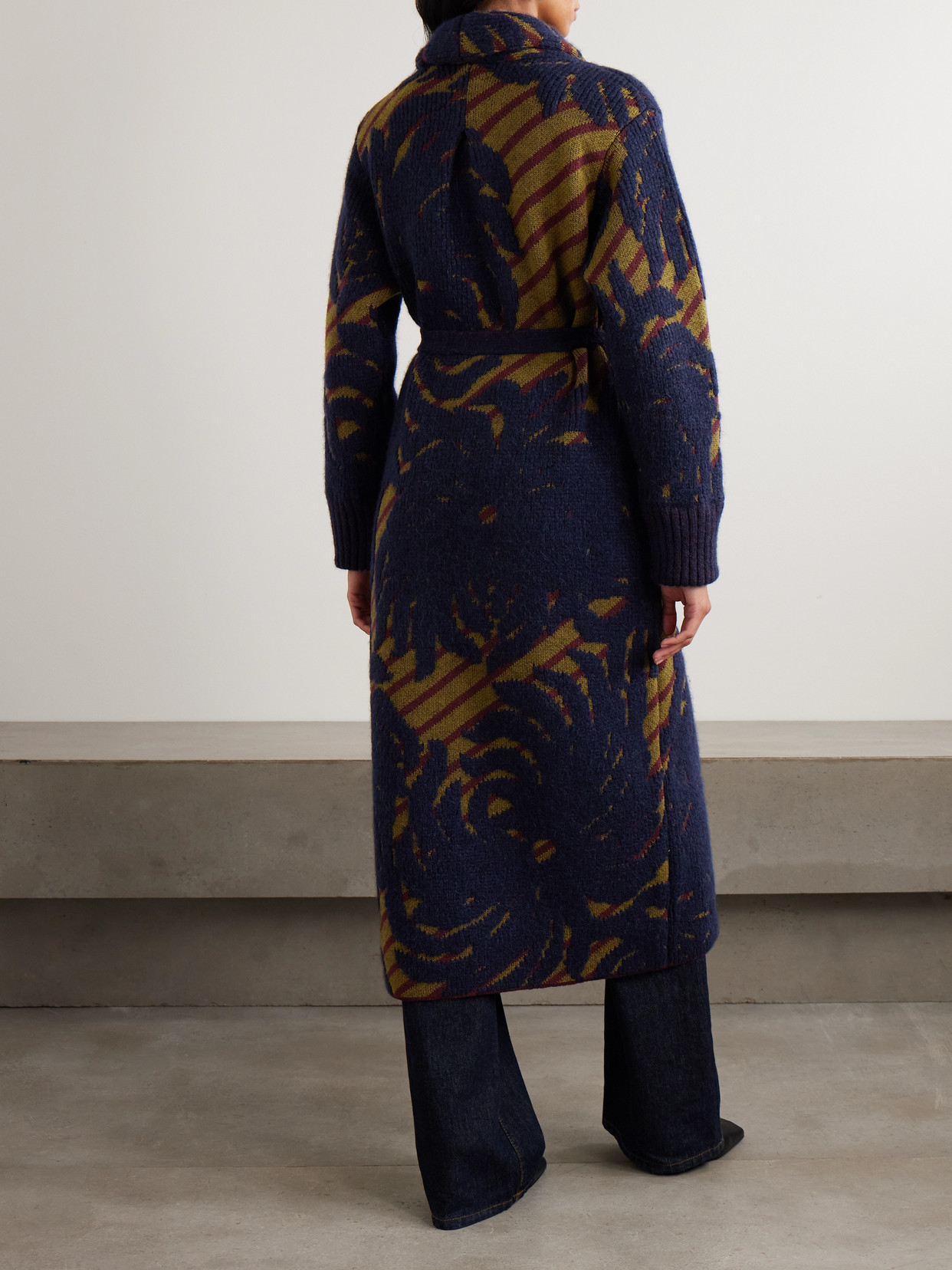 Dries Van Noten Belted Intarsia Wool-blend Cardigan In Blue