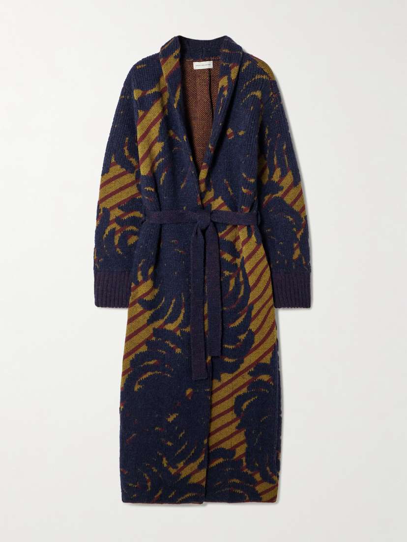 Dries Van Noten Belted Intarsia Wool-blend Cardigan