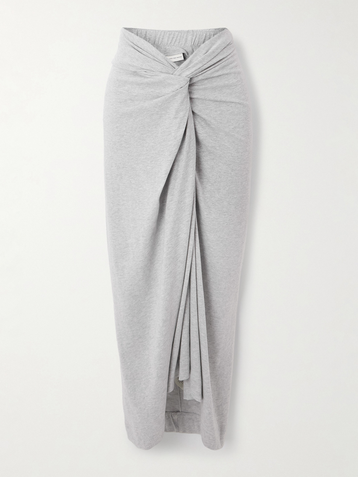 Dries Van Noten Twist-front Cotton-jersey Midi Skirt In Gray