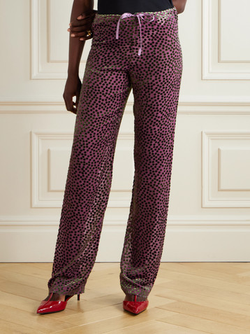Dries Van Noten Polka-dot devoré-velvet straight-leg pants