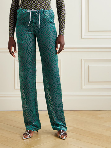 Dries Van Noten Polka-dot devoré-velvet straight-leg pants