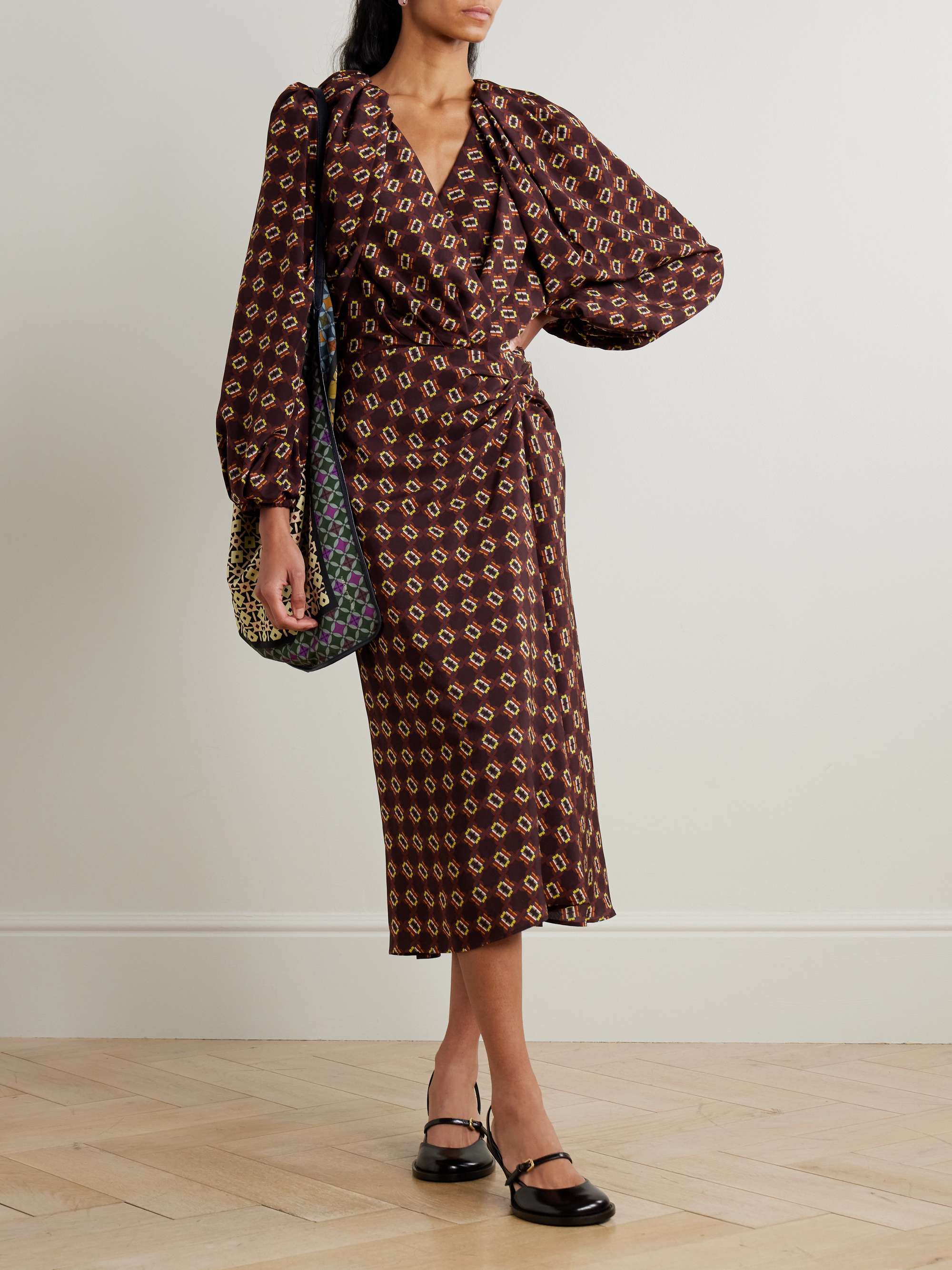 ワンピース Dries van noten dress DRIES VAN NOTEN Printed silk crepe de chine wrap-effect midi