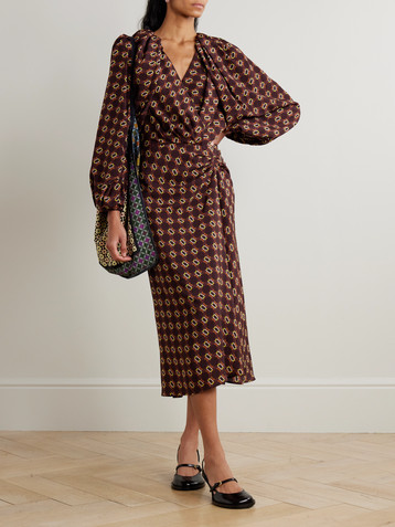 Dries Van Noten Printed silk crepe de chine wrap-effect midi dress