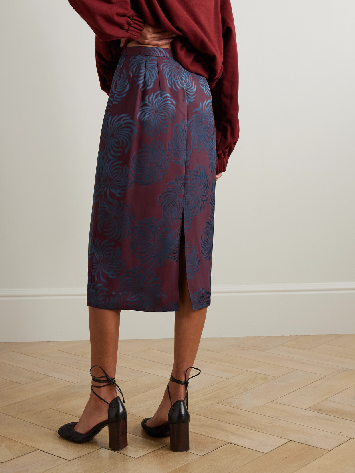 Dries Van Noten Printed Midi Skirt In Red