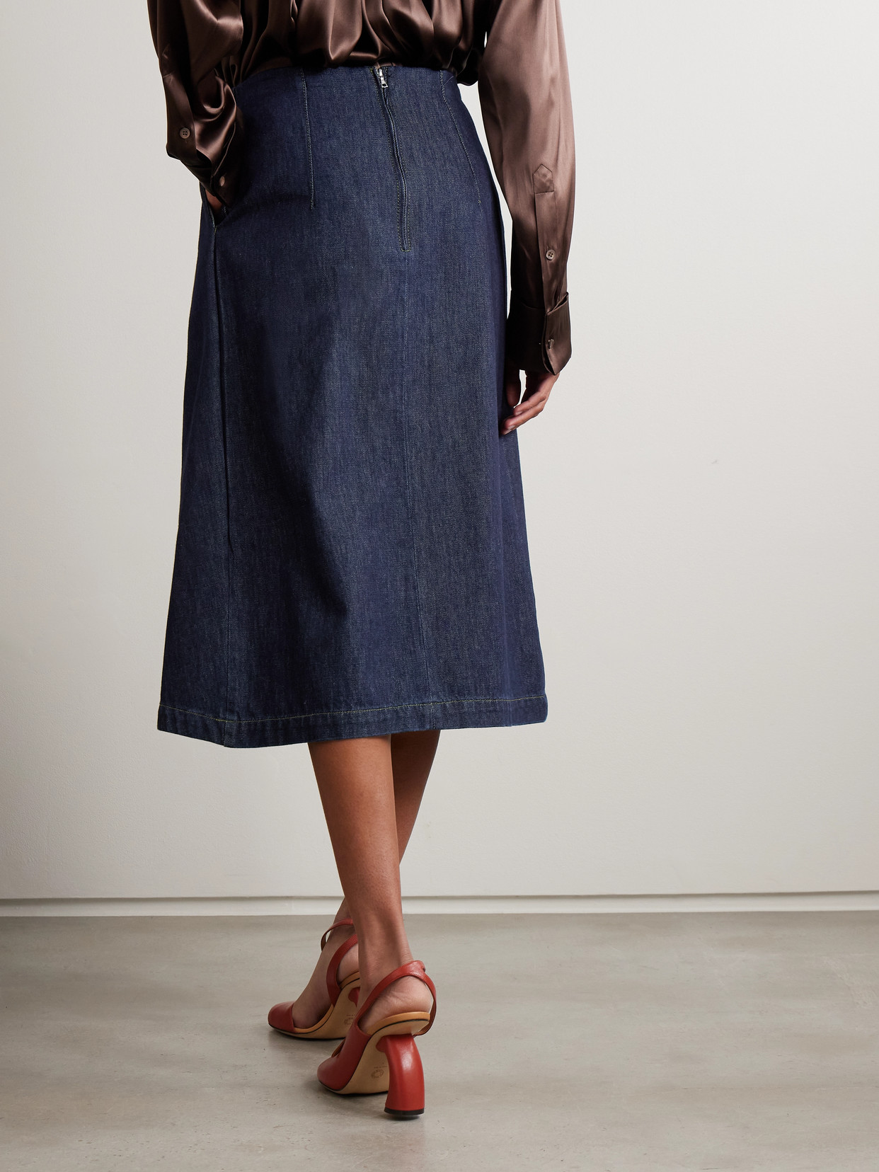 Dries Van Noten Gathered Denim Midi Skirt In Blue