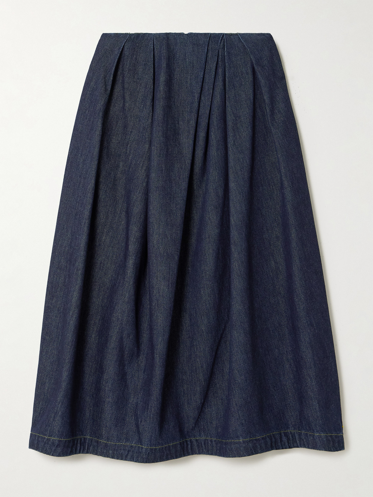 Dries Van Noten Gathered Denim Midi Skirt In Blue