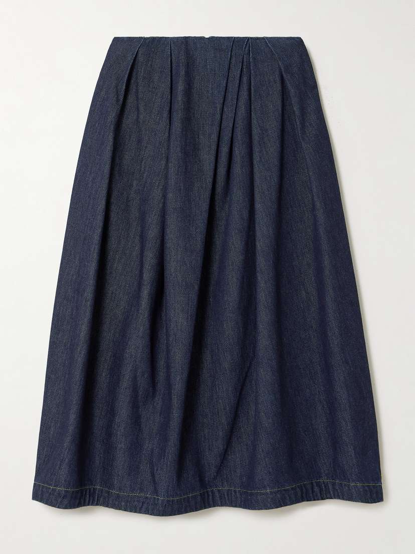 Dries Van Noten Gathered Denim Midi Skirt