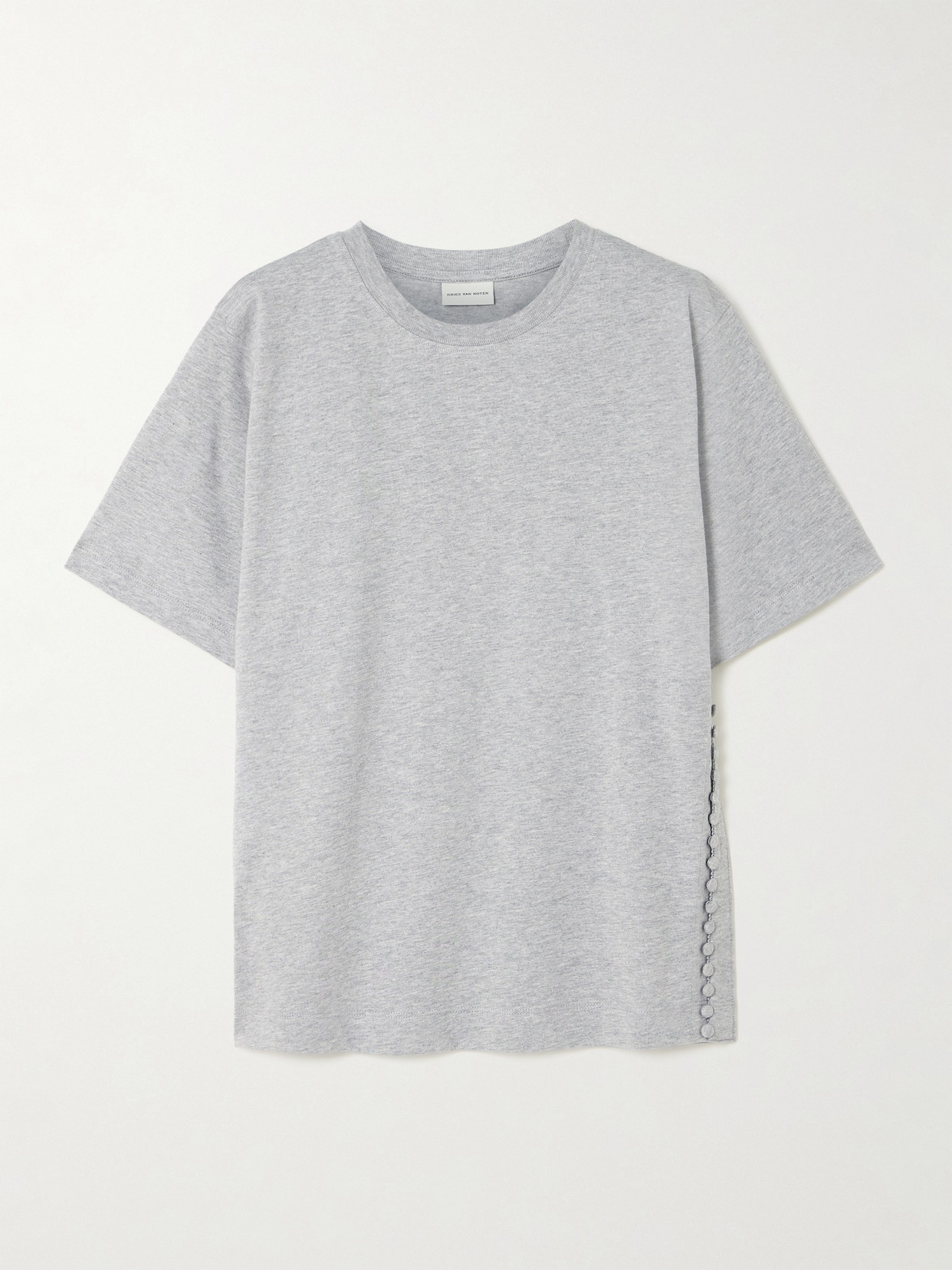 Dries Van Noten Button-detailed Cotton-jersey T-shirt In Gray
