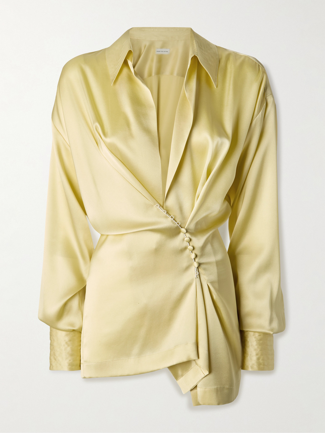 Dries Van Noten Wrap-effect Stretch-silk Satin Shirt In Gold