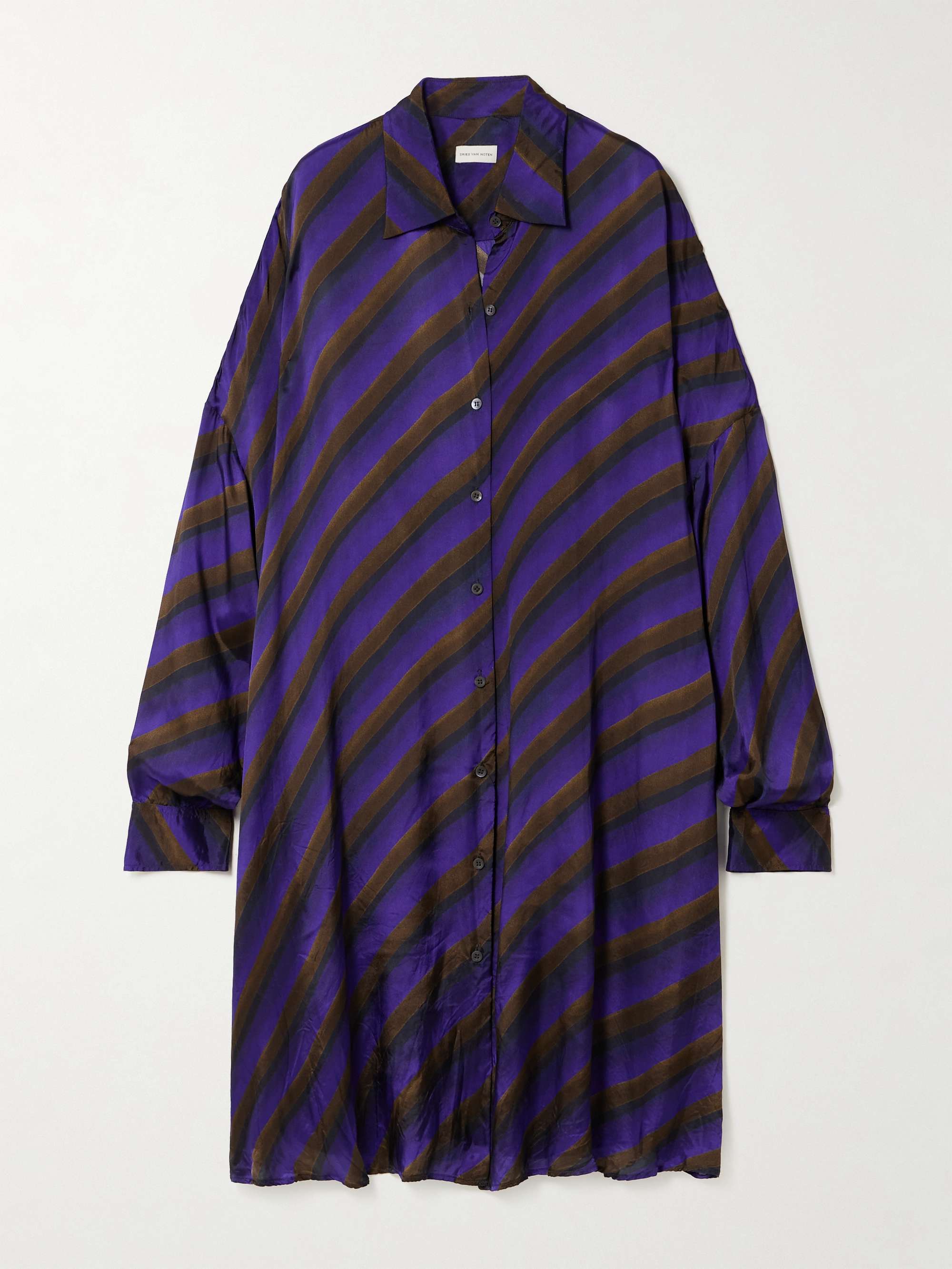 DRIES VAN NOTEN サテンツイル オーバーサイズ ミディ丈シャツ