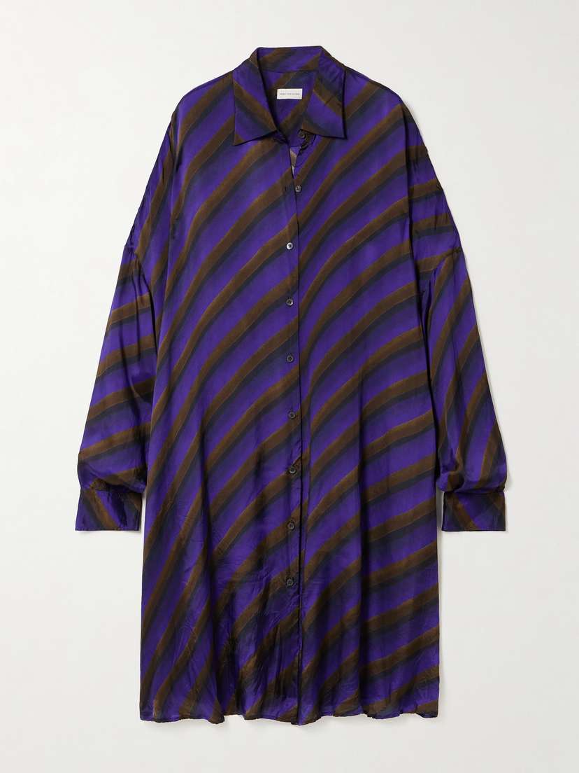 Dries Van Noten Oversized Striped Satin-twill Mini Shirt Dress